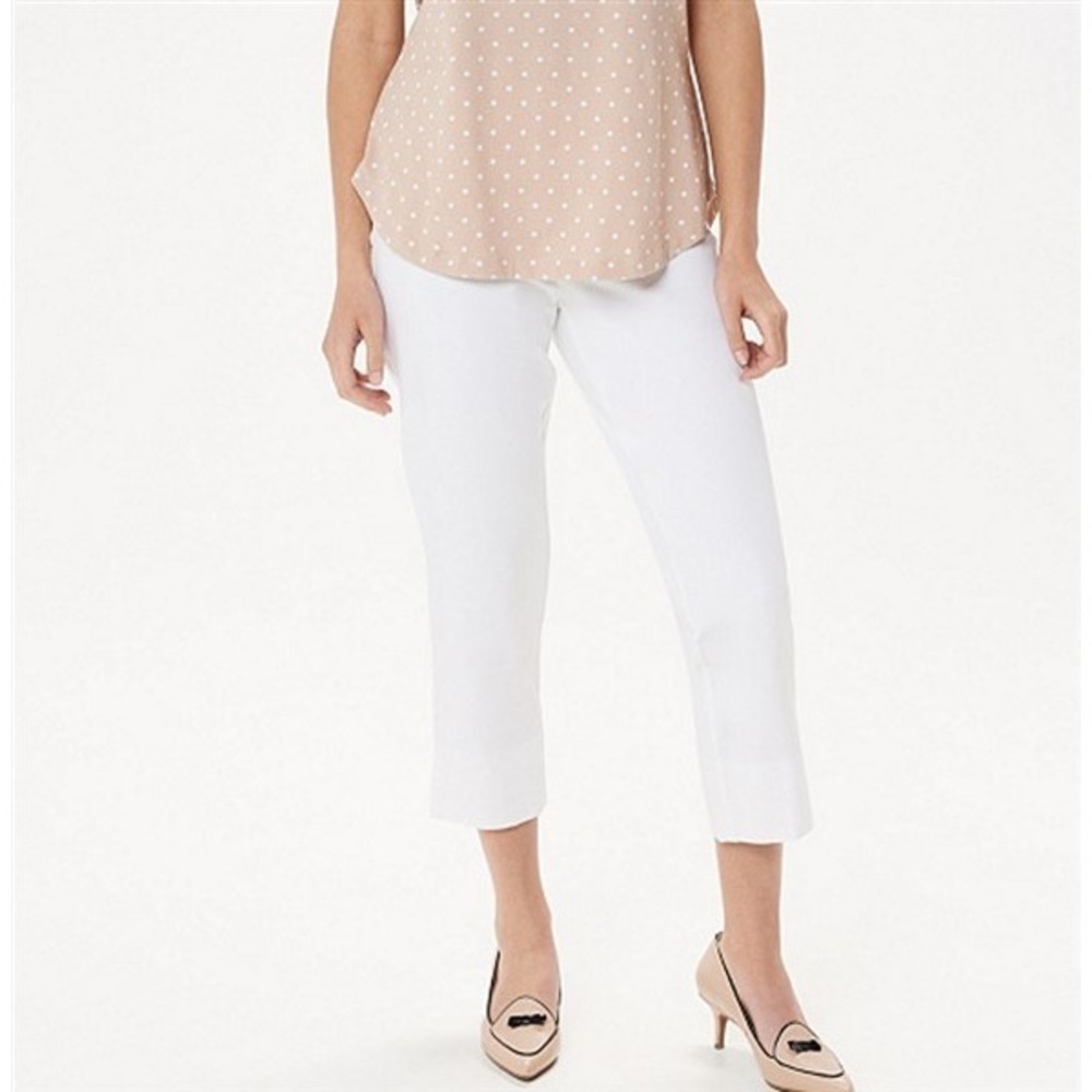 NEW Dennis Basso Bi Stretch Pull On Crop Pants Side Slits White 12 #75370